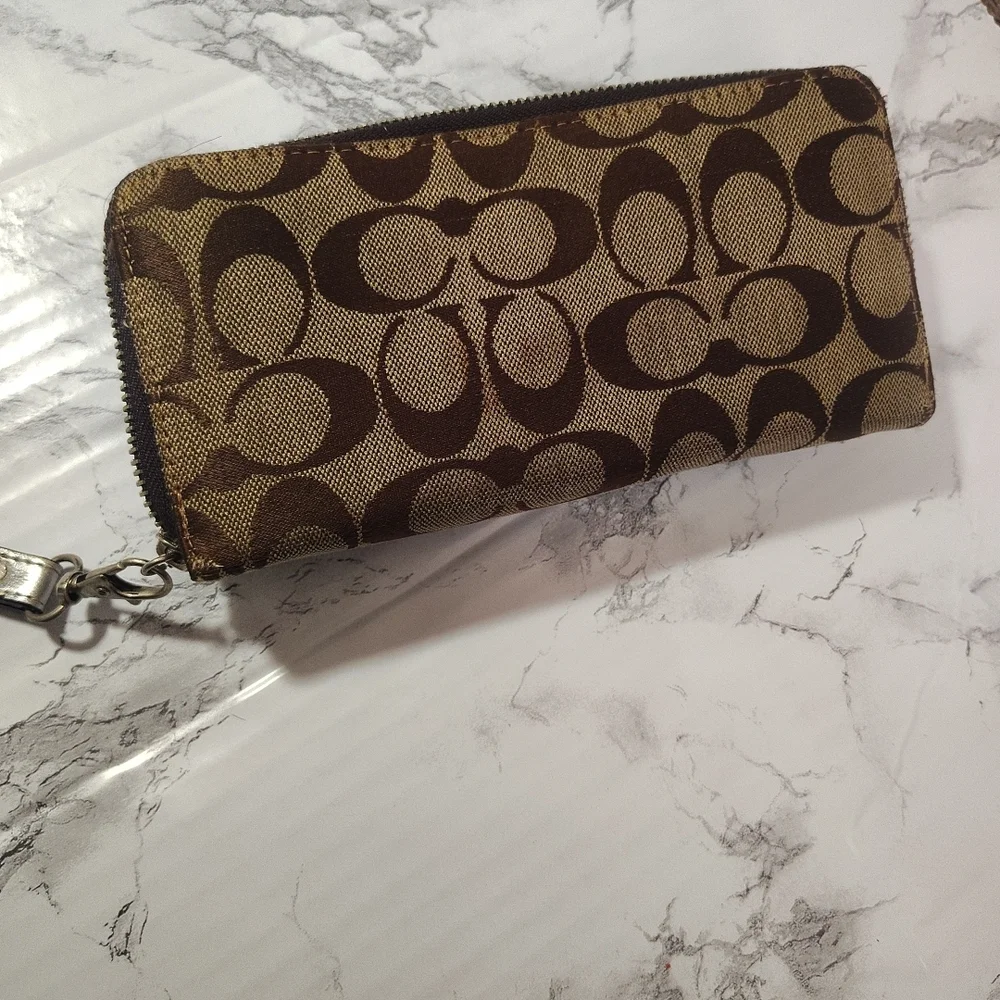 Coach Brown Signature Canvas Wristlet with Silver Accents - Picture 5 of 5